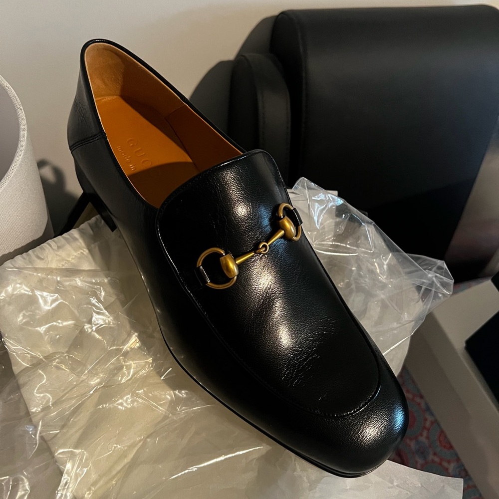 Gucci Black Leather Horsebit Slip-On Loafer
